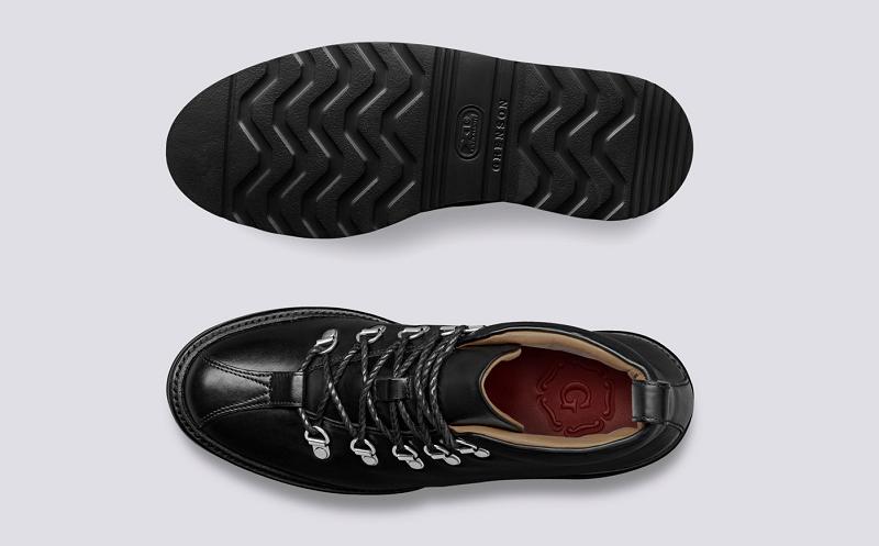 Grenson Bridget Womens Hiking Boots - Black Padded Ankle Wedge Sole KU2157